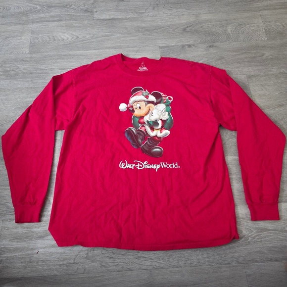 Hanes Walt Disney‎ World Christmas Mickey Mouse Long Sleeve Shirt XL - Picture 1 of 6